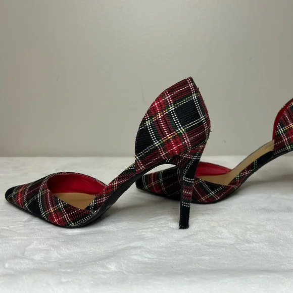 Anne Michelle Red Tartan Plaid Heels with Pointed Toe Size 7 - Picture 9 of 10